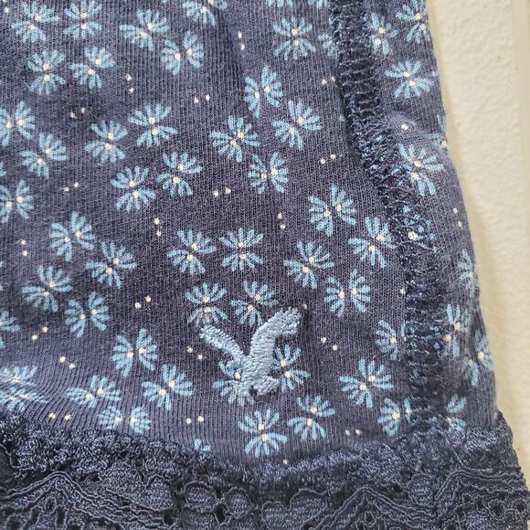 Y2K American Eagle Tank Top Women Small Blue Floral Lace Babydoll Shelf Bra Cami - Picture 4 of 9